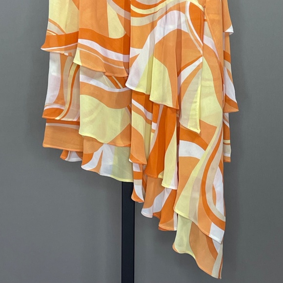 Joseph Ribkoff Dress Womens 8 orange yellow floral midi slip designer vintage - Picture 3 of 9